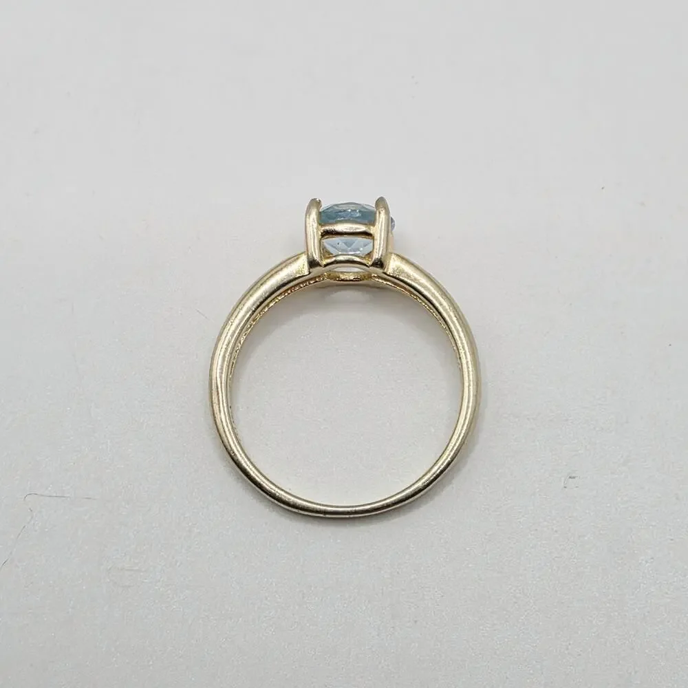 Vermeil 925 Sterling Silver Round-Cut Blue Topaz Ring Size 7